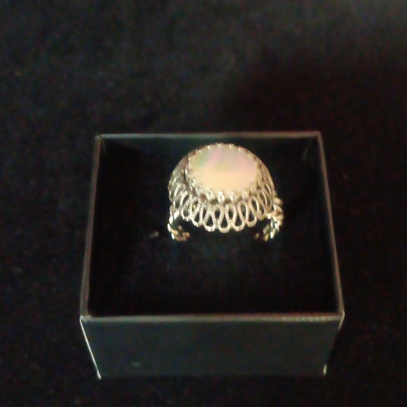 Fire Opal Silver Ring with Intricate Design - Picture 2 of 5